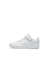 Buty do chodzenia dla dzieci Nike Court Borough Low 2 Psv. Zapięcie: rzepy. Kolor: biały. Materiał: tkanina, materiał, skóra, syntetyk. Szerokość cholewki: normalna. Model: Nike Court. Sport: turystyka piesza