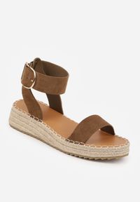 Renee - Ciemnozielone Sandały VICES na Platformie Ozdobione Plecionką z Juty Pellitoris. Kolor: zielony. Wzór: aplikacja. Sezon: lato. Obcas: na platformie. Styl: elegancki #9