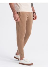 Ombre Clothing - Spodnie męskie dresowe typu jogger - brązowe V2. Okazja: na co dzień. Kolor: brązowy. Materiał: dresówka. Wzór: aplikacja. Styl: casual #6