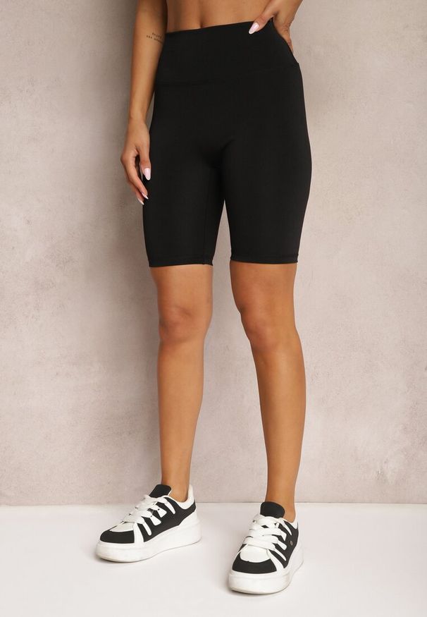 Renee - Czarne Szorty Typu Kolarki High Waist z Szeroką Gumką w Talii Nanseline. Stan: podwyższony. Kolor: czarny. Długość: długie. Styl: wizytowy, elegancki