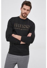 BOSS - Boss Bluza męska kolor czarny melanżowa. Okazja: na co dzień. Kolor: czarny. Materiał: dzianina. Wzór: melanż. Styl: casual