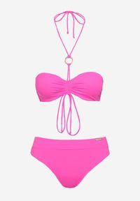 Born2be - Fuksjowe Bikini Biustonosz z Regulowanymi Ramiączkami i Sznurkiem Majtki Typu Figi Quibbia. Kolor: różowy. Wzór: aplikacja #3