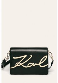 Karl Lagerfeld - Torebka skórzana. Kolor: czarny. Wzór: aplikacja. Dodatki: z aplikacjami. Materiał: skórzane. Styl: klasyczny. Rodzaj torebki: na ramię #1