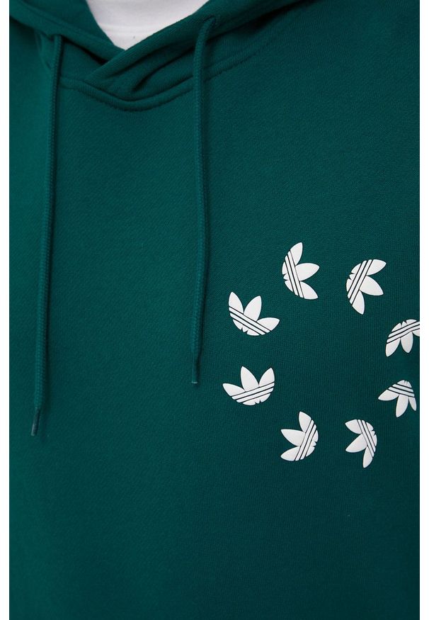 adidas Originals bluza bawełniana Adicolor męska kolor zielony z kapturem z aplikacją. Okazja: na co dzień. Typ kołnierza: kaptur. Kolor: zielony. Materiał: bawełna. Wzór: aplikacja. Styl: casual