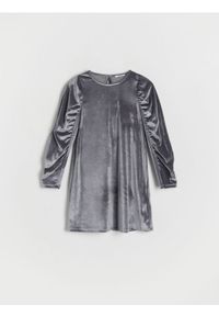 Reserved - Sukienka z marszczeniami - ciemnoszary. Kolor: szary. Materiał: tkanina. Typ sukienki: proste #1