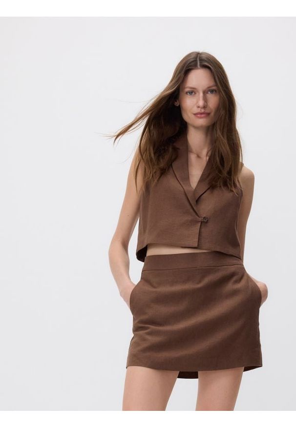 Reserved - Spódnico-szorty z lnem - ciemnobrązowy. Kolor: brązowy. Materiał: len