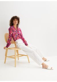 bonprix - Spodnie z mieszanki lnu i bawełny. Kolor: biały. Materiał: bawełna, len #3