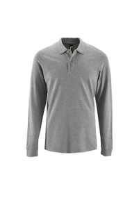 SOL'S - Męska Koszulka Polo Z Długim Rękawem Perfect Melange Pique. Typ kołnierza: polo. Kolor: szary. Długość rękawa: długi rękaw. Długość: długie