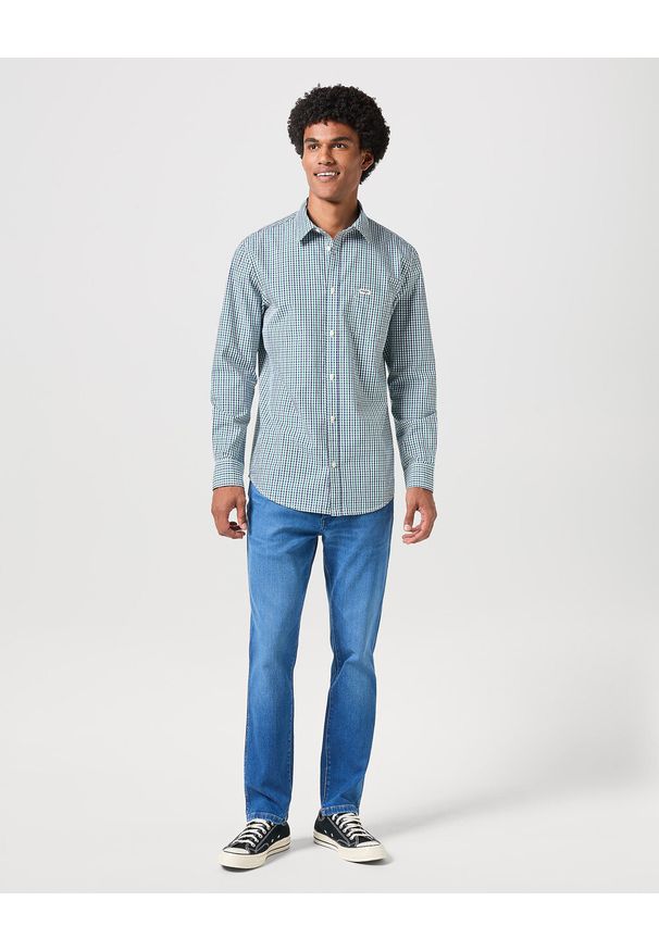 Wrangler - WRANGLER LS 1 PKT SHIRT MĘSKA KOSZULA W KRATĘ GREEN NAVY 112350479 W5A9017096