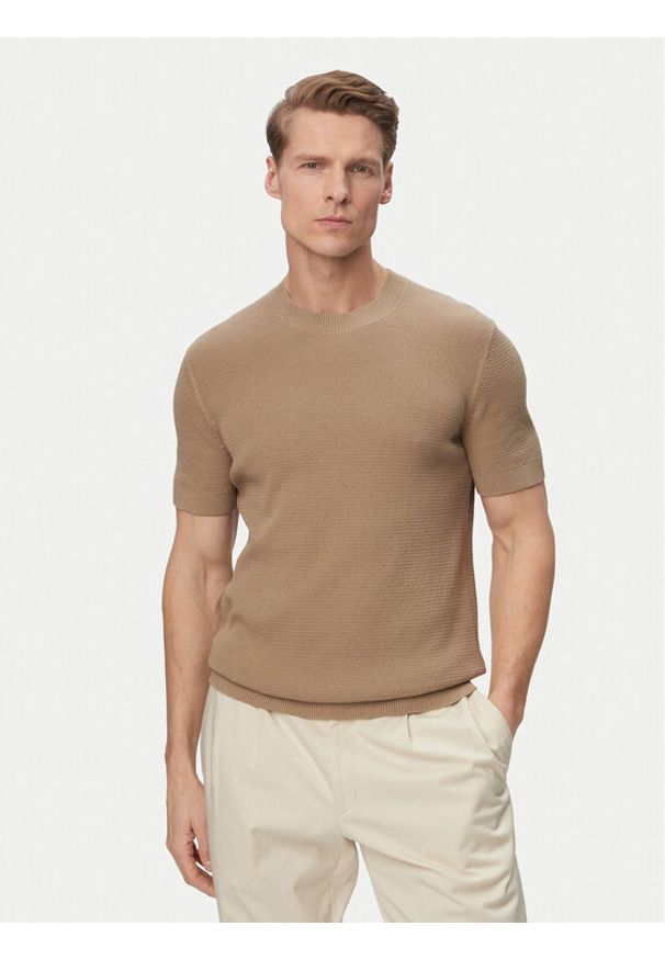 JOOP! Jeans Sweter Sandero 30101597 Beżowy jasny Regular Fit. Kolor: beżowy. Materiał: bawełna