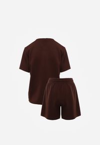 Born2be - Brązowy Letni Komplet z Bawełny i Wiskozy T-shirt i Szorty Celinai. Kolor: brązowy. Materiał: wiskoza, bawełna #4