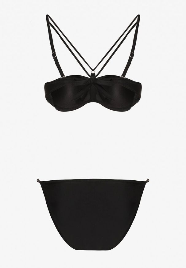 Born2be - Czarne Bikini Biustonosz z Ozdobnymi Paskami i Figi Fadeleine. Kolor: czarny