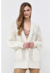 TwinSet - Twinset kardigan wełniany kolor beżowy ciepły. Kolor: beżowy. Materiał: wełna. Wzór: ze splotem #1