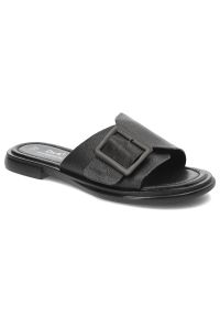 Czarne Klapki S.Barski Wsuwane Modne Obuwie Damskie. Kolor: czarny. Materiał: materiał. Styl: klasyczny, elegancki