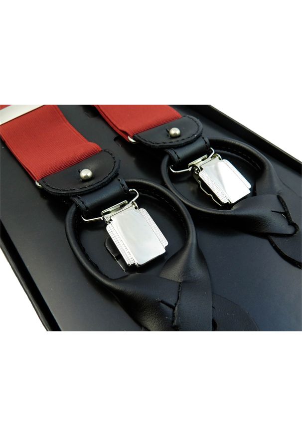 Modini - Czerwone szelki męskie na guziki G2. Kolor: czerwony. Materiał: skóra, guma, materiał, poliester