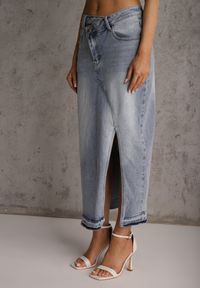 Renee - Niebieska Spódnica z Jeansu z Bawełną High Waist o Asymetrycznym Kroju Vikisla. Stan: podwyższony. Kolor: niebieski. Materiał: bawełna, jeans #5