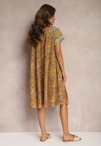 Renee - Żółto-Zielona Rozkloszowana Sukienka z Wiskozy w Kwiaty Rivanira. Kolor: żółty. Materiał: wiskoza. Wzór: kwiaty. Sezon: lato #4