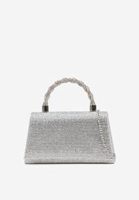 Born2be - Srebrna Cyrkoniowa Torebka Kuferek z Ozdobną Rączką i Łańcuszkiem Fesalela. Kolor: srebrny. Styl: elegancki