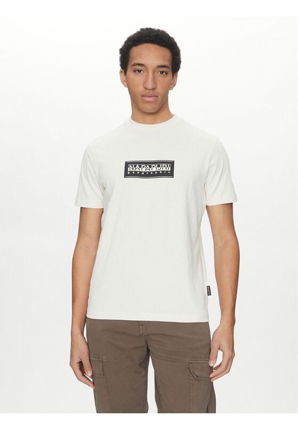 Napapijri T-Shirt S-box Logo NP0A4I3L Écru Regular Fit. Materiał: bawełna