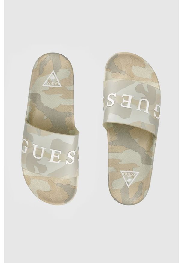 Guess - GUESS Beżowe klapki męskie w moro, Rozmiar 42. Kolor: beżowy. Wzór: moro