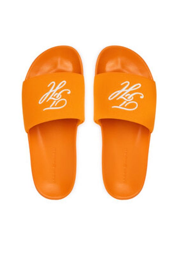 TOMMY HILFIGER - Tommy Hilfiger Klapki Logo Embroidery CanvasFM0FM05858 Pomarańczowy. Kolor: pomarańczowy. Materiał: materiał