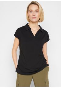 bonprix - Shirt z otwartym kołnierzykiem polo. Typ kołnierza: polo. Kolor: czarny