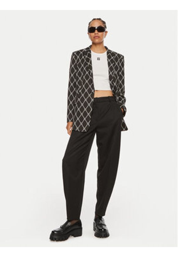 Hugo Spodnie materiałowe Hazana 50517944 Czarny Relaxed Fit. Kolor: czarny. Materiał: syntetyk