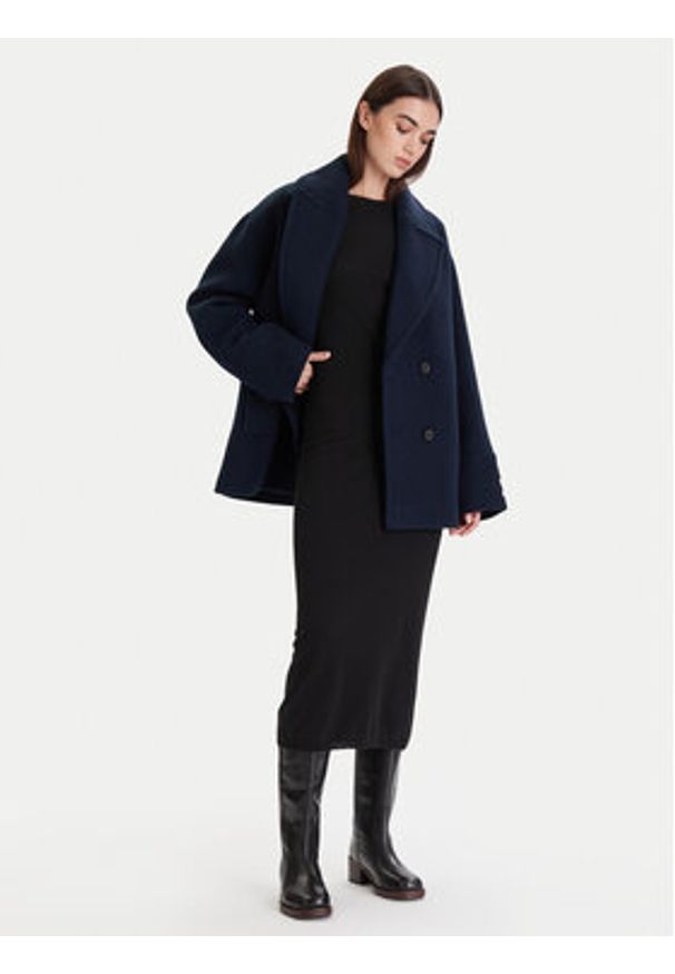 Calvin Klein Płaszcz wełniany LV044D549G Granatowy Relaxed Fit. Kolor: niebieski. Materiał: syntetyk