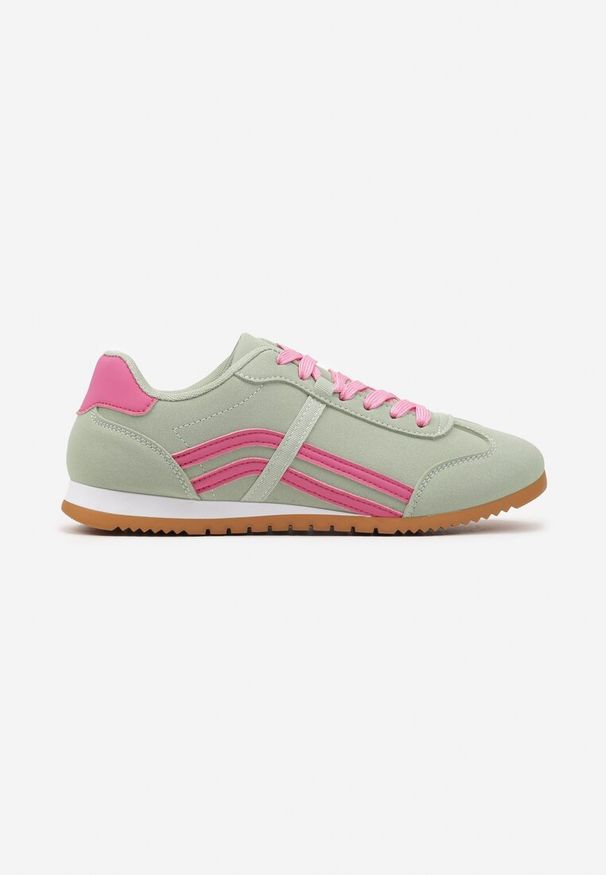 Born2be - Jasnozielone Sneakersy z Przeszyciami i Ozdobnymi Paskami na Boku Beniffa. Okazja: na co dzień. Zapięcie: pasek. Kolor: zielony. Wzór: paski. Obcas: na obcasie. Wysokość obcasa: niski