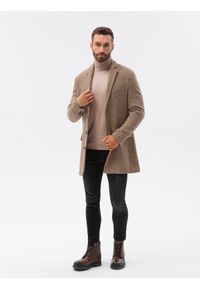 Ombre Clothing - Płaszcz męski we wzór - brązowy V2 C431 - XL. Kolor: brązowy. Materiał: poliester. Styl: elegancki #7