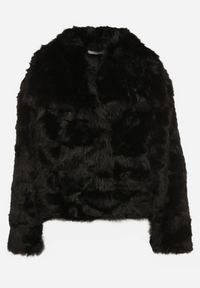 Born2be - Czarna Kurtka Futerko o Dwurzędowym Kroju z Szerokim Kołnierzem Fesammea. Okazja: na co dzień. Kolor: czarny. Materiał: futro. Styl: casual, klasyczny #3