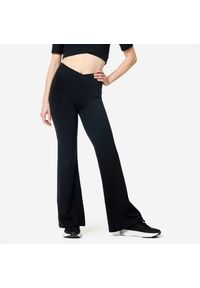 Decathlon - Legginsy fitness damskie Domyos. Kolor: czarny. Materiał: materiał, poliamid, elastan. Sport: fitness