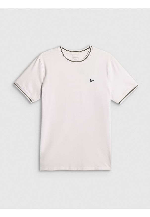 4f - 4F T-shirt regular gładki męski - biały L. Okazja: na co dzień. Kolor: biały. Materiał: bawełna, dzianina. Wzór: gładki. Styl: casual