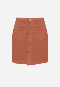 Born2be - Jasnobrązowa Trapezowa Spódnica z Bawełny z Guzikami Ralamea. Okazja: na co dzień. Kolor: brązowy. Materiał: bawełna. Styl: klasyczny, casual #4