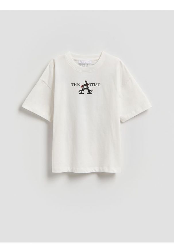 Reserved - T-shirt z nadrukiem - biały. Kolor: biały. Materiał: dzianina, bawełna. Wzór: nadruk