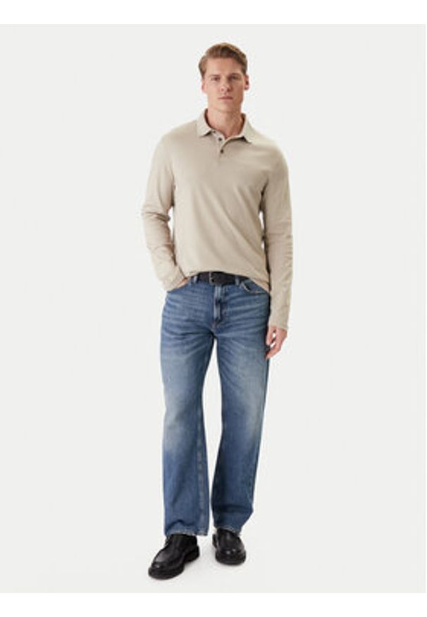 Calvin Klein Polo LV040EM909 Beżowy Regular Fit. Typ kołnierza: polo. Kolor: beżowy. Materiał: bawełna