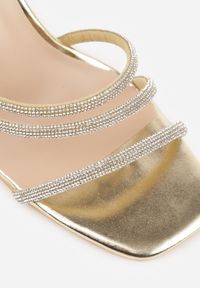 Renee - Złote Sandały na Szpilce z Paskami z Cyrkonii Miefia. Okazja: na imprezę. Zapięcie: pasek. Kolor: złoty. Wzór: aplikacja. Sezon: lato. Obcas: na szpilce. Styl: elegancki, klasyczny #3
