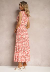 Renee - Różowa Sukienka z Wiskozy Zapinana na Guziki z Materiałowym Paskiem i Gumką w Pasie Isolia. Kolor: różowy. Materiał: materiał, wiskoza #5