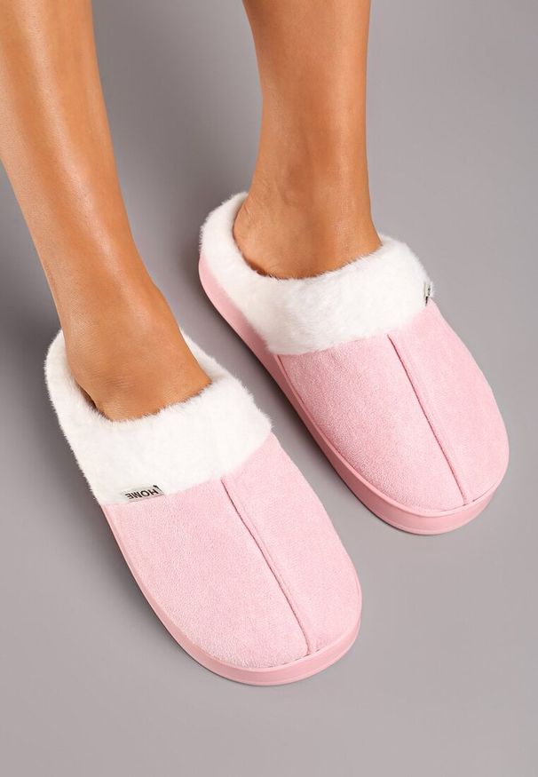 Born2be - Różowe Płaskie Kapcie z Futerkiem Leretha. Okazja: do domu. Kolor: różowy. Materiał: futro. Styl: elegancki