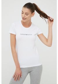 Emporio Armani Underwear t-shirt damski kolor biały. Kolor: biały. Materiał: bawełna. Długość rękawa: krótki rękaw. Długość: krótkie. Wzór: nadruk