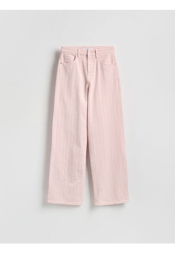 Reserved - Spodnie w prążek - różowy. Kolor: różowy. Wzór: prążki