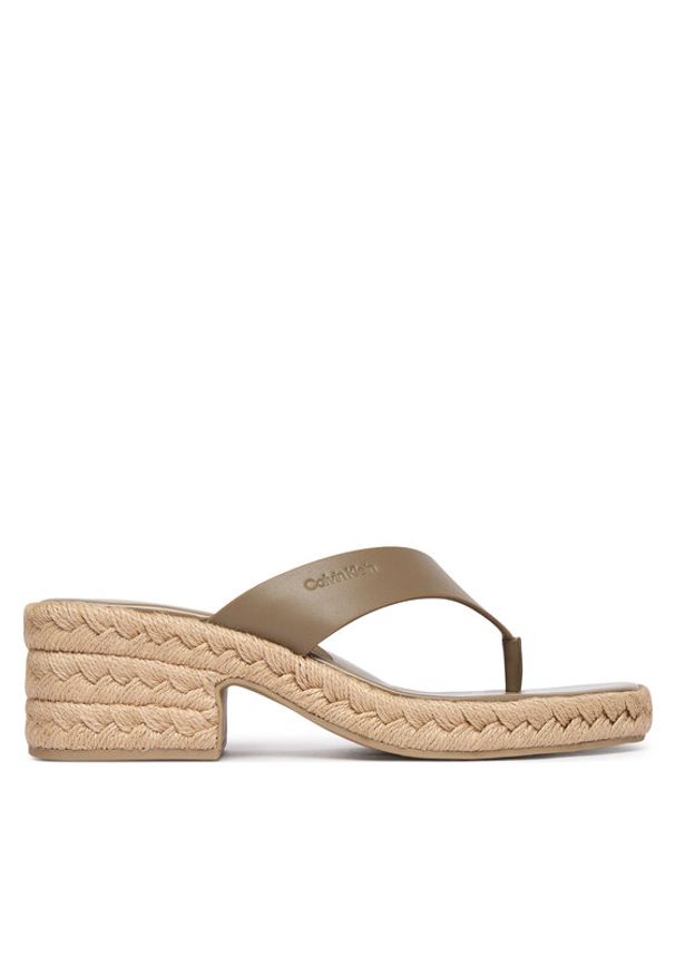 Calvin Klein Klapki Block Heel Espa 50 Thong Lth HW0HW02902 Brązowy. Kolor: brązowy. Materiał: skóra