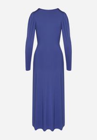 Born2be - Niebieska Elegancka Sukienka Kopertowa Ozdobiona Marszczeniami Zainara. Okazja: na spotkanie biznesowe, na imprezę. Typ kołnierza: dekolt kopertowy. Kolor: niebieski. Długość rękawa: długi rękaw. Wzór: aplikacja. Typ sukienki: kopertowe. Styl: elegancki #2