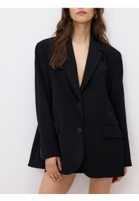 Reserved - Jednorzędowa marynarka oversize - czarny. Kolor: czarny. Materiał: wiskoza, tkanina #1