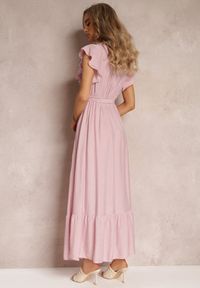 Renee - Różowa Rozkloszowana Sukienka Maxi z Gumką w Talii Lavla. Kolor: różowy. Materiał: materiał. Długość: maxi