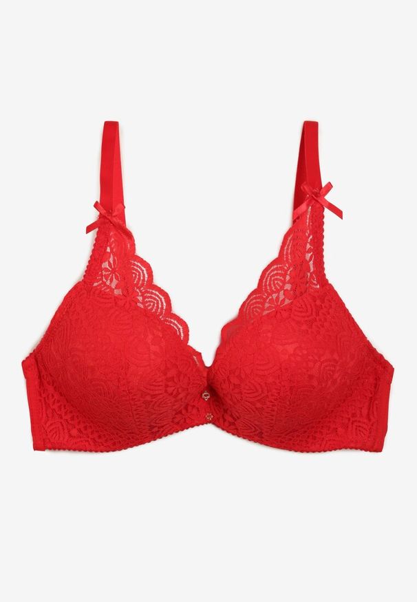 Renee - Czerwony Biustonosz Push Up z Ozdobną Koronką Herjana. Kolor: czerwony. Materiał: koronka. Rodzaj stanika: push-up. Wzór: koronka