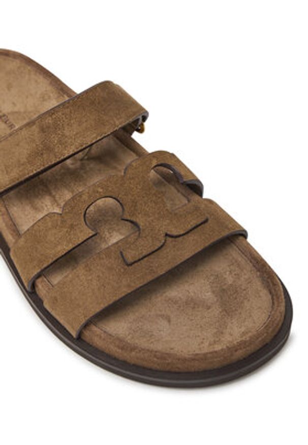 Tory Burch Klapki Ines Sport Slide 163481 Brązowy. Kolor: brązowy. Materiał: zamsz, skóra. Styl: sportowy