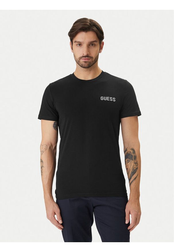 Guess T-Shirt U6GM03 K6YW1 Czarny Slim Fit. Kolor: czarny. Materiał: bawełna