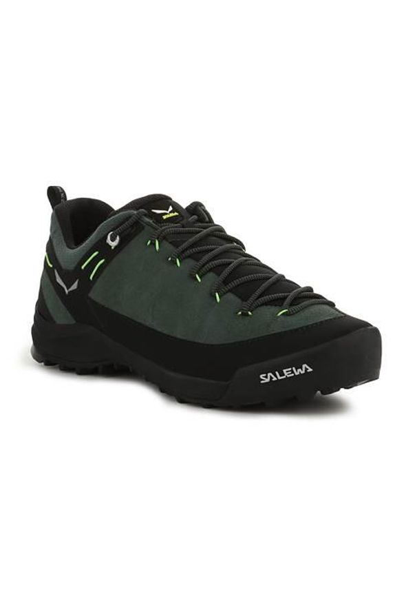 Buty trekkingowe męskie Salewa Wildfire Leather. Zapięcie: sznurówki. Kolor: zielony. Materiał: skóra. Szerokość cholewki: normalna