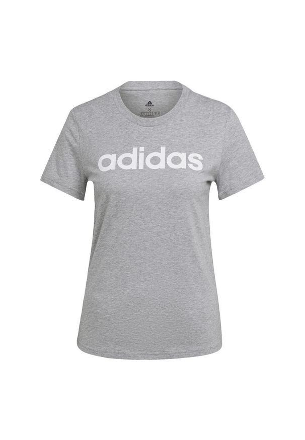 Adidas - T-shirt damski z logo adidas Essentials. Kolor: szary, biały, wielokolorowy. Sport: taniec, joga i pilates